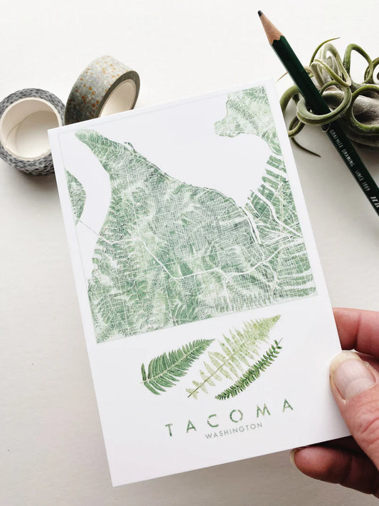 Tacoma Map Ferns Postcard