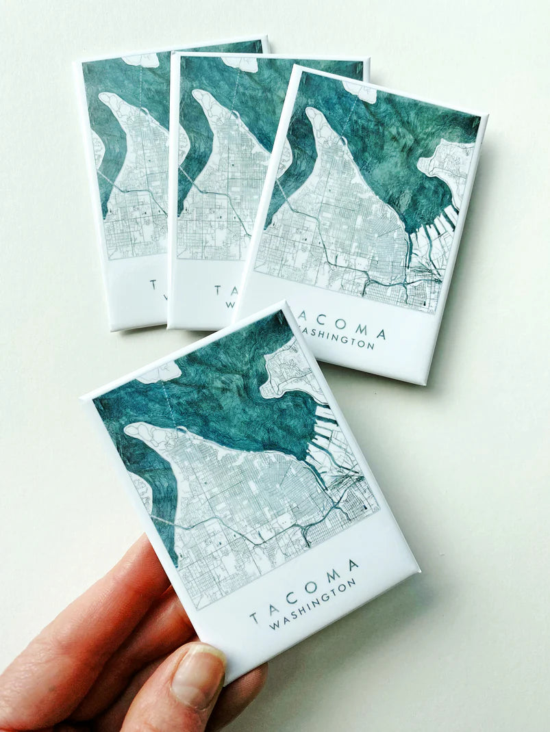 Tacoma WA Watercolor Map - Metal Magnet