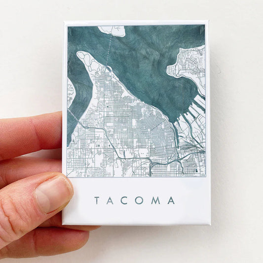Tacoma WA Watercolor Map - Metal Magnet