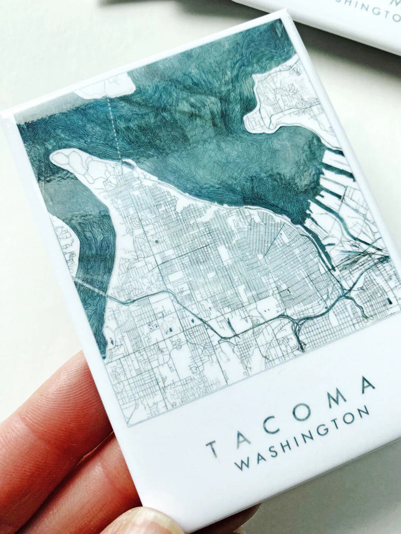 Tacoma WA Watercolor Map - Metal Magnet