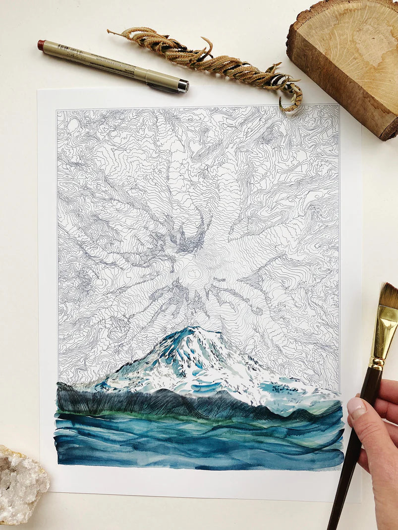 Mt. Rainier Topographical Print 11x14