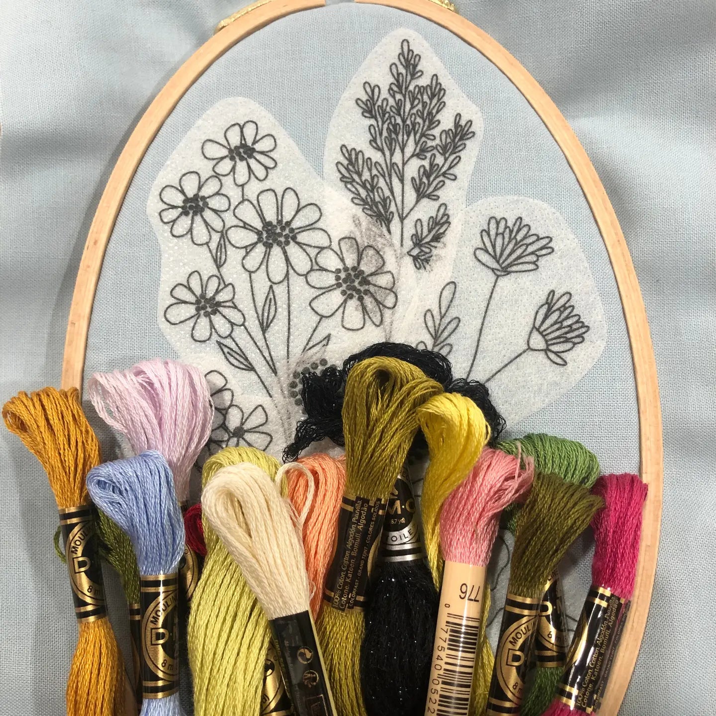 Peel, Stick and Stitch Embroidery Patterns - Wildflowers