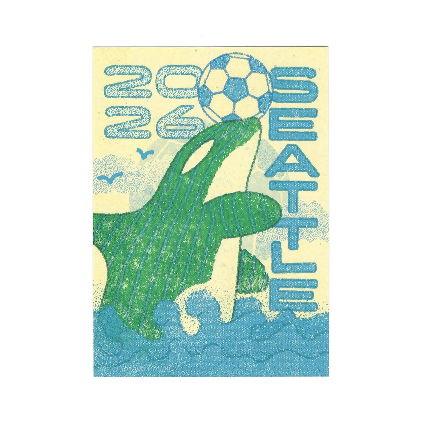 "Orca Makes A Pass" Seattle Soccer Postcard