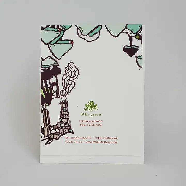 Cute Mushroom Elf Village Blank Holiday Greeting Card