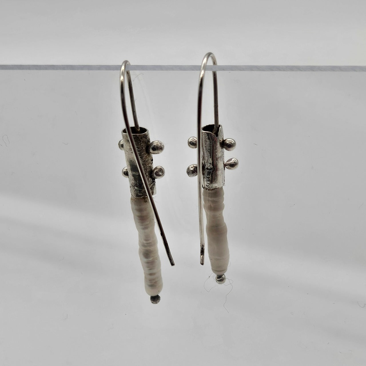 Long Pearl and Sterling Silver Earrings -