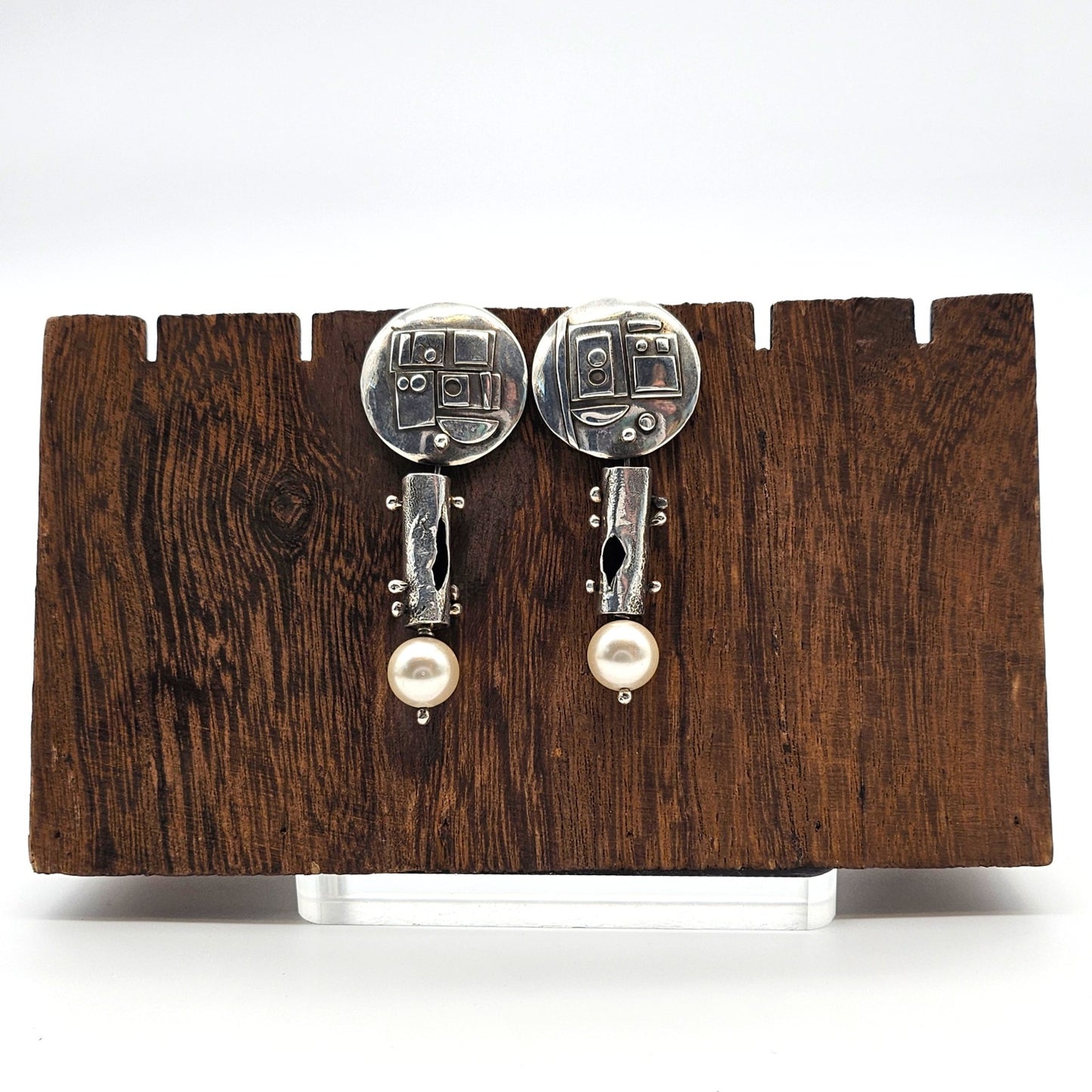 Sterling Disk with Pearl Earrings