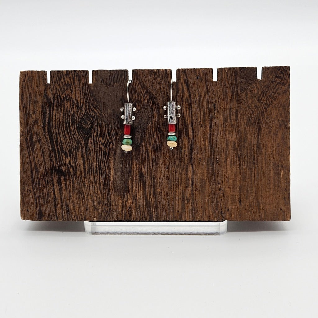 Coral, Turquoise and Bone Earrings