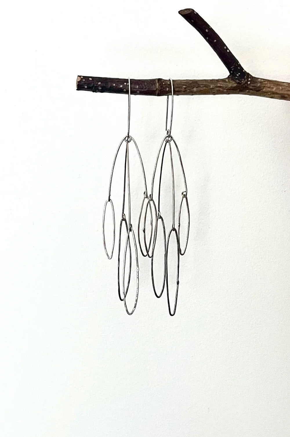 Sterling Silver Long Leaf Chandelier Earrings