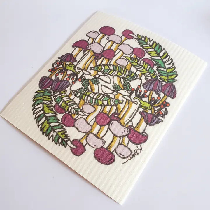 Eco-Friendly Dishcloth Fall Mushroom Design, Swedish Towel