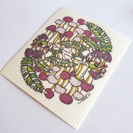 Eco-Friendly Dishcloth Fall Mushroom Design, Swedish Towel