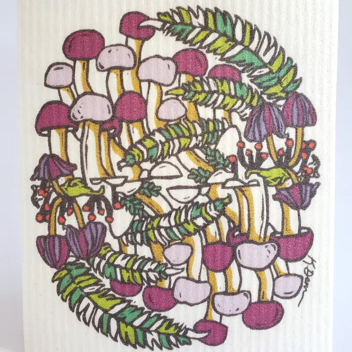 Eco-Friendly Dishcloth Fall Mushroom Design, Swedish Towel