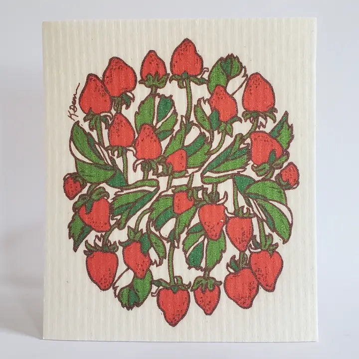 Eco-Friendly Towel, Strawberry Design Swedish Dishcloth