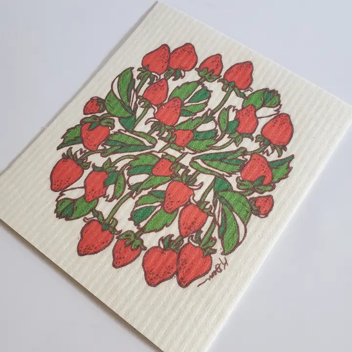 Eco-Friendly Towel, Strawberry Design Swedish Dishcloth