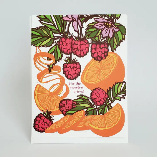 For the Sweetest Friend Orange Raspberry Greeting Card