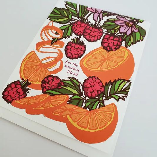 For the Sweetest Friend Orange Raspberry Greeting Card