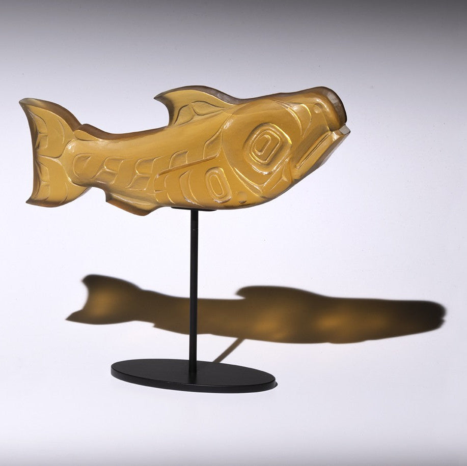 Salmon (tail up) - Cast Glass Sculpture