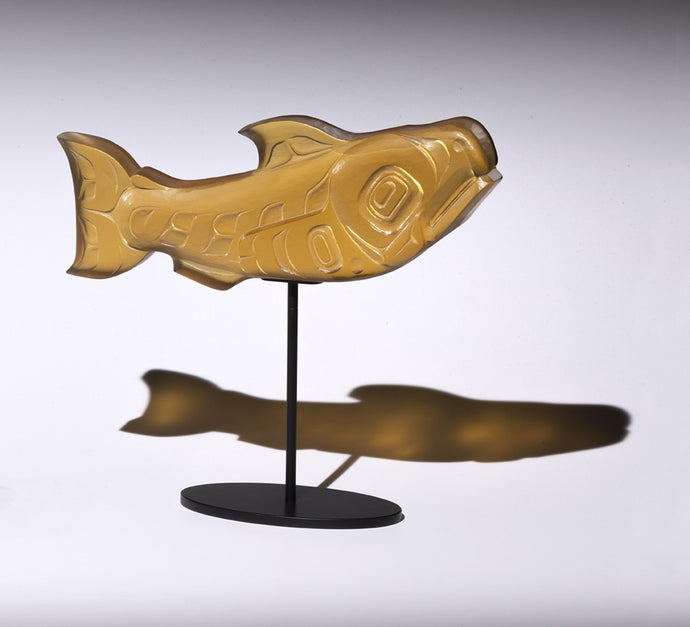 Salmon (tail up) - Cast Glass Sculpture